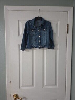 Jordache Girl's Denim Jacket Blue Stretch Ruffle Peplum Button Front. 5T